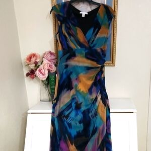 Multicolor Abstract Retro Women's Dress Size 8 Watercolor Unique Vintage
